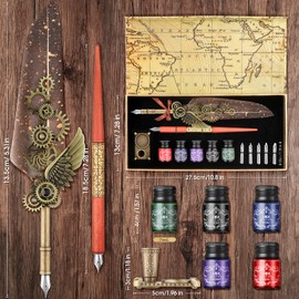 Feather Quill Pen and Ink Set,Fountain Pen Set Calligraphy Kits for Beginners & Enthusiasts,Vintage Pen Stationary Set for Calligraphy Practice,Writing,Signing,Calligraphy Pens for Gift