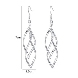Vogem Double Twist Drop Earrings For Women White Gold Plated Dangly Fishhook Earrings Hypoallergenic Long Drop Earrings Elegant Jewellery