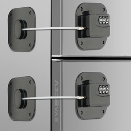 Refrigerator Lock, Heavy Duty Fridge Lock, Combination Lock for Fridge, Cabinets, Window, Drawers and Child Safety Keep Cat Away No Drilling, Easy Install, No Keys Needed, 2 Pack, Black