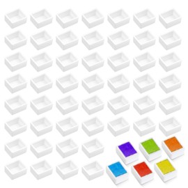 50 Pcs Watercolor Half Pans Plastic Watercolor Pan White Plastic Empty Watercolor Paint Pans Empty Watercolor Palette Paint Case Empty Half Pan for Watercolor Acrylics Palette