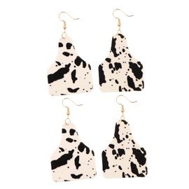 Beavorty 2 Pairs Cow Pattern Dangle Earrings Fashion Leather Drop Earrings for Women Stylish Western Design Comfortable Durable for Loved Ones