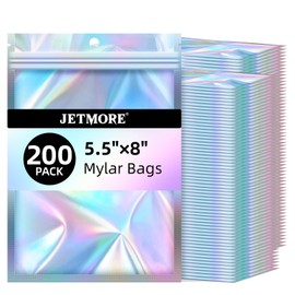 JETMORE Mylar Bags, 200 PCS Resealable Bags-5.5x8in, Holographic Bag for Office Supplies, Craft Materials, Little Bag for Postcards, Dispensary Packaging of Products