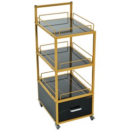 SPOFLYINN Beauty Salon Storage Trolley Cart with Lockable Rolling Wheels Metal Frame Drawer Barber Salon Furniture Salon Stations Cabinet for Spas Barbershop Locker Room Bathroom Gold+Black One Size