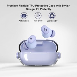 Aircawin Secure Lock for Beats Solo Buds Case Clear,Cute Headphone Design for Beats Solo Buds Case Cover,Shockproof Soft TPU Skin for Beat Solo Cover with Carabiner&Cleaning Pen Women Girl-Purple