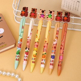 MOZXIRZ 6 Pcs Cute Retractable Pens Cartoon Capybara Gel Pens Aesthetic Pens 0.5mm Fine Point Black Ink Pens Smooth Writing Pens Office School Supplies Women Girls Boys Men (6Pcs Capybara)
