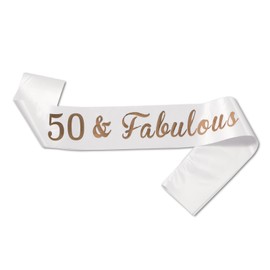 JEKUGOT 50th Birthday Sash 50th Birthday Decorations for Women Birthday Sash for Women 50th Sash for Birthday Party, White