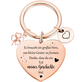 Herzförmiger Lehrer Schlüsselanhänger, Edelstahl Schlüsselanhänger mit Gravur Schlüsselring Lehrer Coach Keychain Geschenk für Lehrertag, Roségold