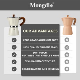 Mongdio Stovetop Espresso Maker Moka Pot, Cuban Coffee Maker Stove top coffee maker Moka Italian Espresso Greca Coffee Maker Brewer Percolator, 6 Espresso Cups, 10 oz - White