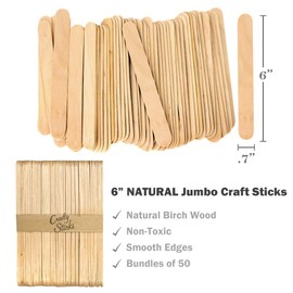 100 Sticks - Jumbo Wood Craft Popsicle Sticks 6 Inch (Natural Wood)