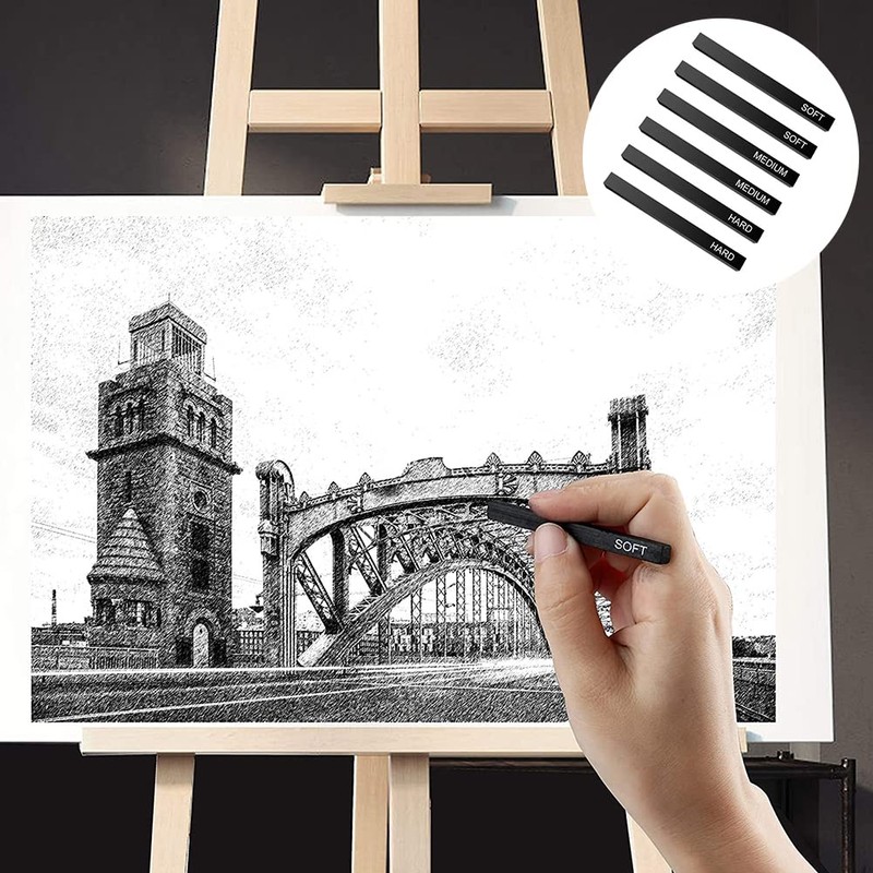Helweet Pressed Charcoal Set, Sketch Charcoal Pencils, Charcoal Pencils in