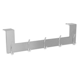 Internet's Best Over The Door Modern Hook Rack - 5 Hooks - Stainless Steel Hanging Hook Rail - Bathroom Towel Rail - Outdoor or Indoor