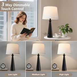 Seealle Modern Table Lamps Set of 2 - Touch Bedside Lamp for Nightstand with USB C+A,3-Way Dimmable Black Nightstand Lamps for Living Room Bedroom End Table(Bulb Included)