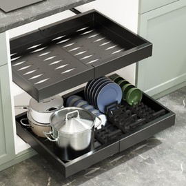 WOCHUANGSI 1pcs Black Under Sink Organizer Pull Out Cabinet Stretchable Slide Out Drawers For Kitchen Cabinets Pantry Organizers And Storage Cabinet Shelf Large Drawer Organization