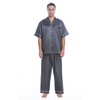 Lavenderi Men's Short Sleeve Classtic Satin Pajama Set (S, Silver)