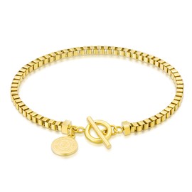 KRKC & CO Women's Bracelet, Venetian Chain, Mantel Bracelet, Width 0.1 inch (3 mm), Surgical Stainless Steel, Hypoallergenic, 14K Gold Plated, Unisex, Popular, Accessory, Gift, 21 cm, No Gemstone