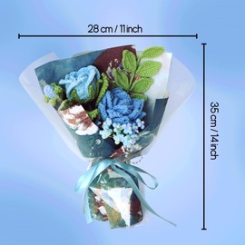 Cayiibe Blue Rose Crochet Flowers Bouquet Handmade Knitted Artificial Flowers Home Decor