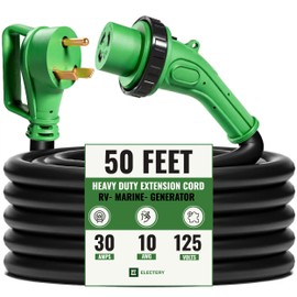 30 Amp Generator Extension Cord 50 FT, TT-30P to L5-30R Twist Lock, LED Power Indicator & Reverse Polarity Light, 10 AWG Heavy Duty RV Shore Power Cord, 90° Grip Handle, for Generator, Camper, Marine
