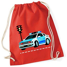 minimutz Gym Bag for Boys to Pull Out | Police Car & Traffic Lights Motif | Fabric Bag Sports Bag for Nursery & Nursery | Bag with Cord for Changing Laundry, red, Classic