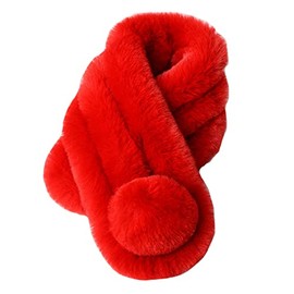 Lina & Lily Unisex Winter Fur Collar Scarf with Pom Soft Fluffy (Red)