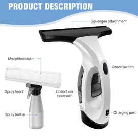 Electric Window Vacuum Squeegee Cordless Window Vac Rechargeable Window Vacuum Cleaner Showers Squeegee Mirrors Squeegee Glass Squeegee Countertops Squeegee