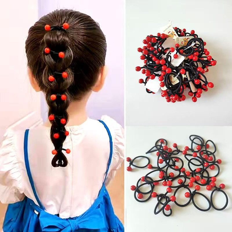 Hair Ties with Beads, 100 Pack, Colorful and Black Elastic