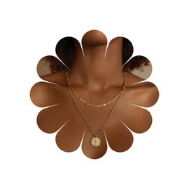 Cimenexe Bohemian Layered Coin Choker Necklace Gold Textured Disc Pendant Necklace Hammered Coin Disc Necklace Figaro Link Chain Necklace Jewelry for Women and Girls Gifts