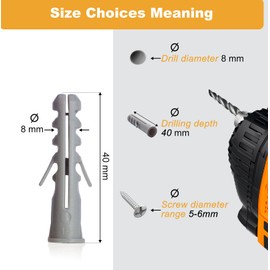 Tiruiya Dowel Set, Expansion Dowels for Mounting in Aerated Concrete, Concrete, Bricks, Stone and Much More, Nail Dowels for Wall Mounting Shelves, Ceilings, Cabinets