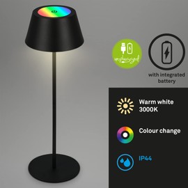 BRILONER LED Table Lamp Wireless, RGB Bedside Lamp Touch, Desk Lamp, Reading Lamp, Table Lamp Outdoor & Indoor, USB-C, Camping Lamp, Warm White Light and Colourful Light, Black
