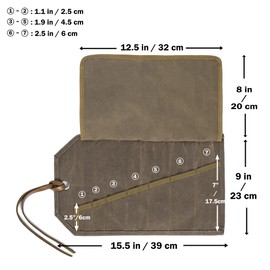 Wrench Set Roll, Heavy Duty 16 oz Waxed Canvas Tool Organiser Case, Portable Small Wrench Roll Pouch with 7 Pockets, Metric & SAE Grey