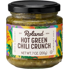 Roland Foods Hot Green Chili Crunch, Specialty Imported Food, 7 Ounce, Pack of 1