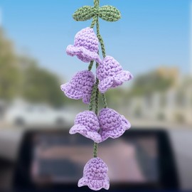 MEAJOO Car Mirror Hanging Accessories, Rear View Mirror Accessories Hanging Decor, Cute Bellflower Hand Knitted Car Pendant Suitable for Key Chains, as Gifts for Women(1 PCS/6 Flowers, Purple)