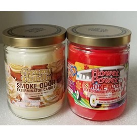 Smoke Odor Exterminator 13 oz Jar Candles Assortment Two Fragrances Bundle Creamy Vanilla/Flower Power.