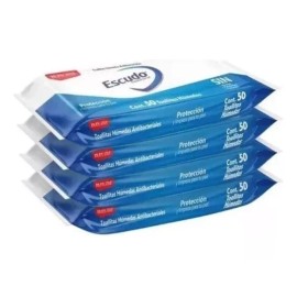 Escudo Pack 4 Toallitas Húmedas Antibacteriales Escudo 50 C/u