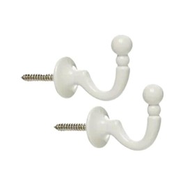 White Curtain Tassel Hooks Ball End Curtain Drape Tassel Screw In Hooks U Shaped Curtain Tie Hooks White Curtain Tie Back Fixings for Curtains Clothes Coat Hanger Hook Pack of 2.