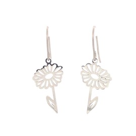 Pretty Smart Birth Month Flower Dangle Earrings, Pure Grade 1 Titanium Hooks (April/Daisy, Silver)