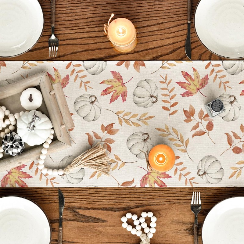 Artoid Mode Orange Pumpkins Maple Leaves Autumn Table Runner, Seasonal