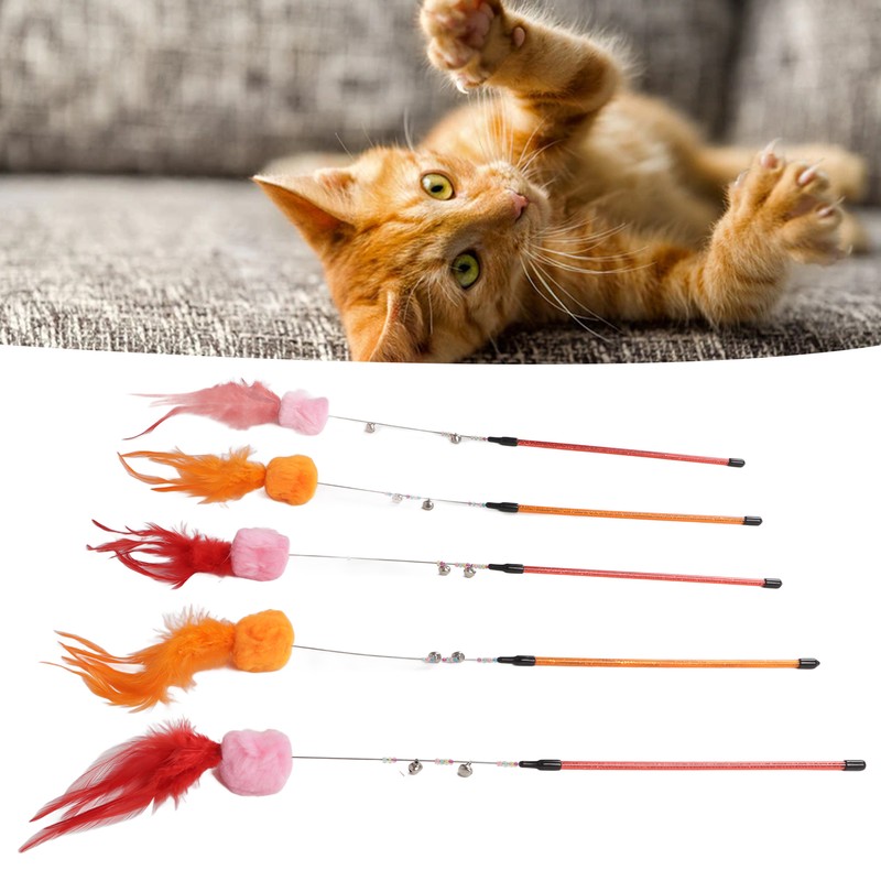 5pcs Funny Cat Stick Ergonomic Interactive Cat Feather Toy with