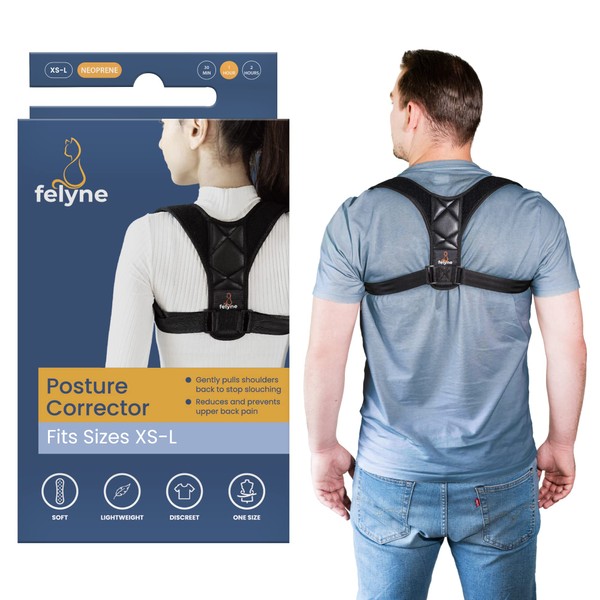Posture Corrector Back Support Brace for Women & Men, Fits Sizes XS-L, Soft Breathable Straps for Upper Back Shoulder Neck Correction by Felyne