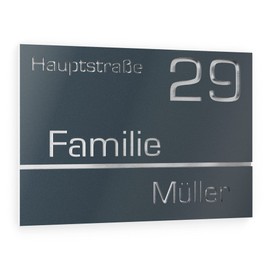Graviers Design House Number Made of V2A Stainless Steel 215 x 150 mm – Anthracite RAL 7016 – Weatherproof Rustproof Individually Adjustable Street Number Family Name – Made in Germany