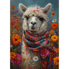 EOBROMD Diamond Painting Alpaca, 5D Diamond Painting Pictures for Adults, Animals, DIY Flower Diamond Painting Set for Wall Decoration, 30 x 40 cm