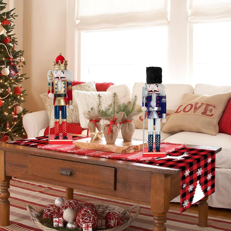 30cm Wooden Nutcracker Soldier Christmas Decorations,2pcs Large Christmas Nutcracker Figures