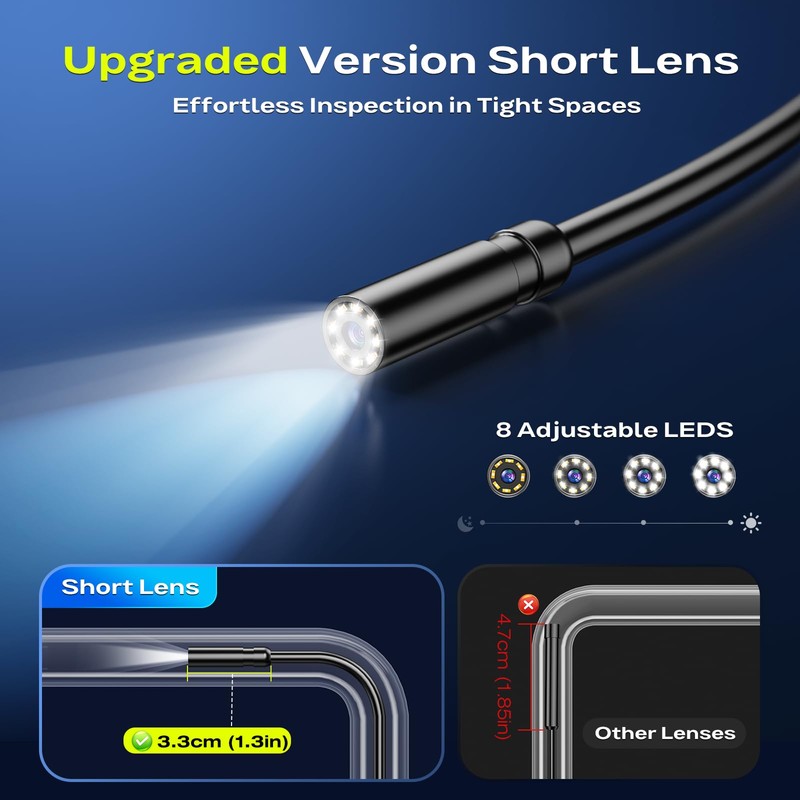 Endoscope Borescope Camera with Light, 4.3" IPS 1920P HD Inspection