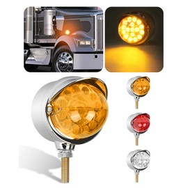 ASNOO Amber Single Face 17 LED Watermelon Turn Signal Pedestal Lights w/Visor, Semi Truck Chrome Auxiliary Waterproof Reflector LED Lights for Freightliner Peterbilt Kenworth Mack Western Star