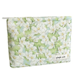 Sunwel Fashion Cute Cosmetic Bag for Women Girls, Floral Coquette Aesthetic Make Up Bags (white/green)