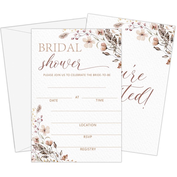 GOLRMC Wildflower Bridal Shower Invitations, 4x6 Set of 25 Wildflower