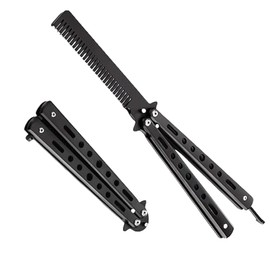 Butterfly Comb, Butterfly Comb Practice Comb, 1 Piece Butterfly Comb Stainless Steel Foldable Pocket Comb Spring Comb Barber Comb Hair Accessories (Black)