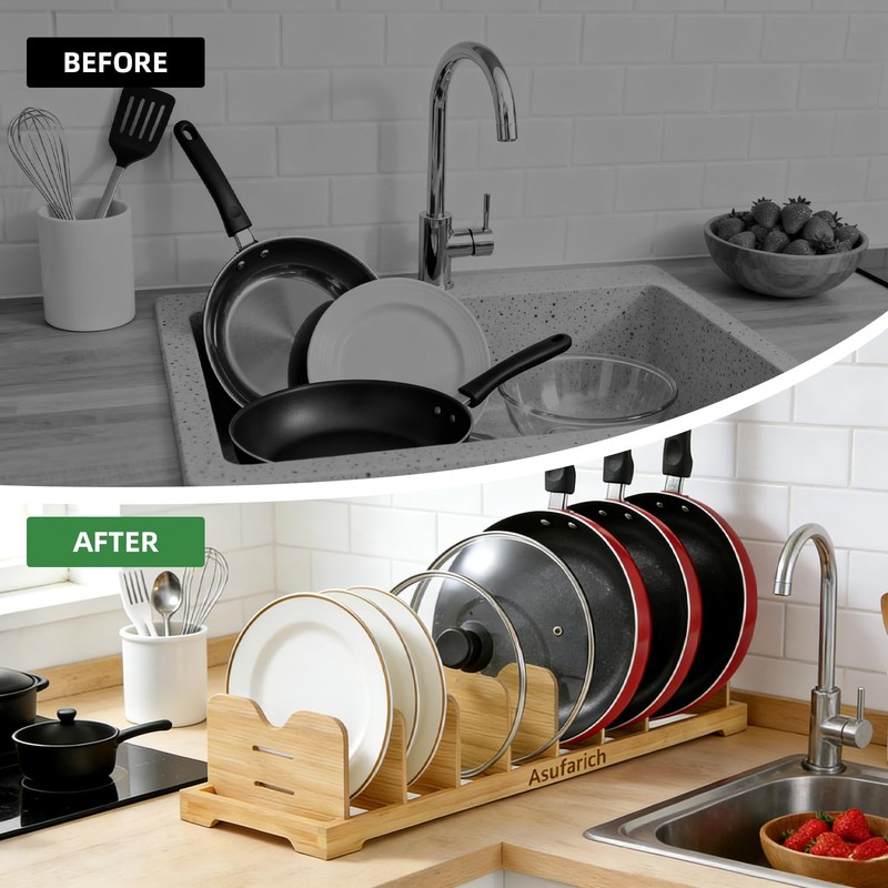 Asufarich Pots and Pans Organizer Under Cabinet, Cutting Board/Baking Sheets