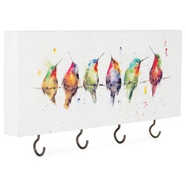 DEMDACO Dean Crouser Hummingbirds On A Wire Watercolor White 10 x 4 Wood Key Hook Plaque
