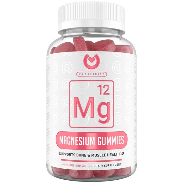 PUREFINITY Magnesium Gummies – 600mg Magnesium Citrate Gummy for Stress Relief, Cramp Defense & Recovery. High Absorption & Bioavailable – Vegan, Non-GMO & Allergen Free – 60 Gummies