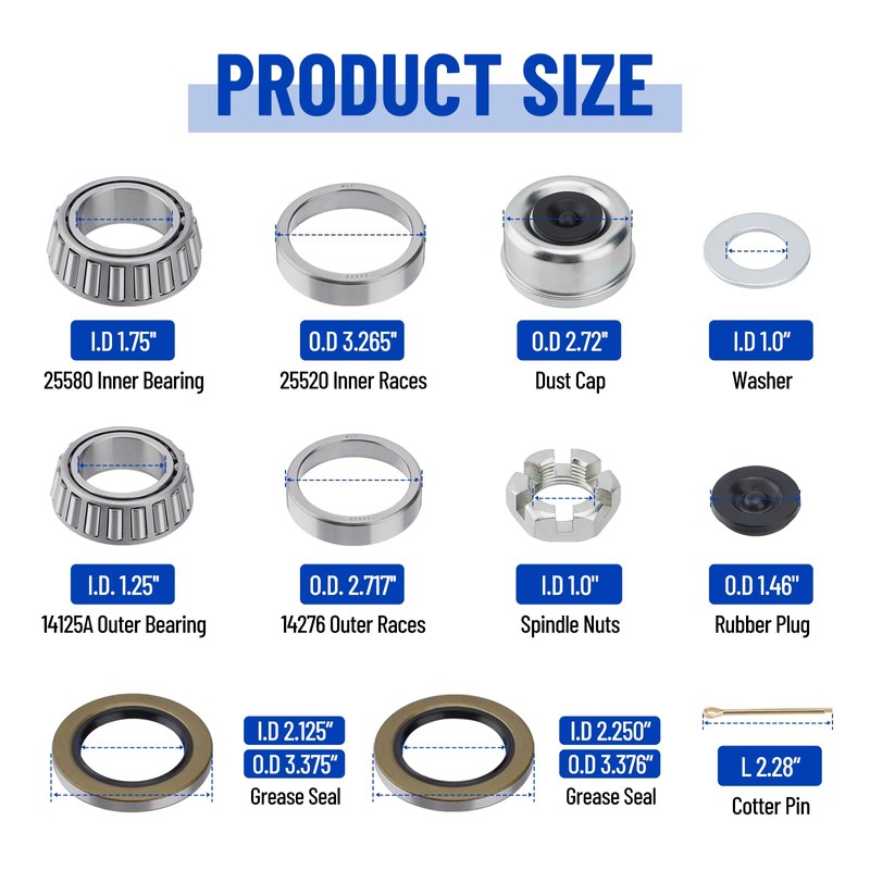 Racewill 4 Sets 25580 14125A Boat Trailer Axles Bearing Kits,